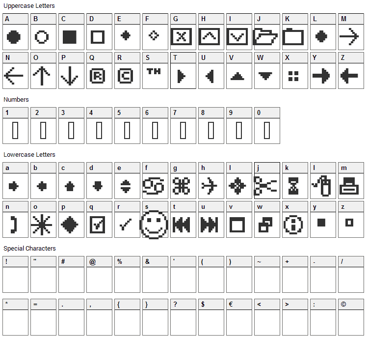 FFF Extras Font Character Map