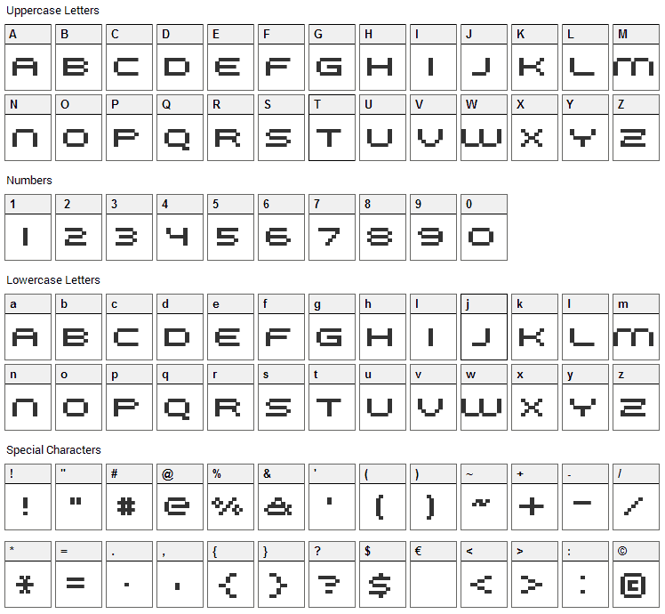 FFF Galaxy Font Character Map