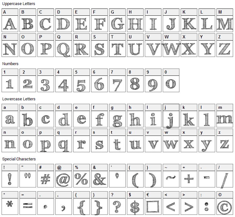 FFF Tusj Font Character Map