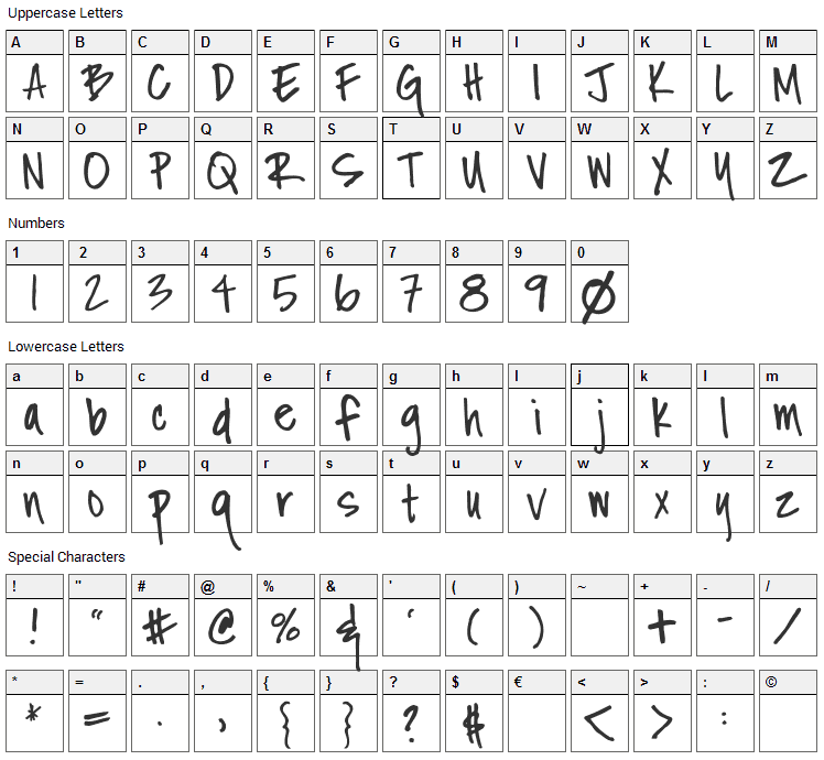 Fh Nicole Font Character Map