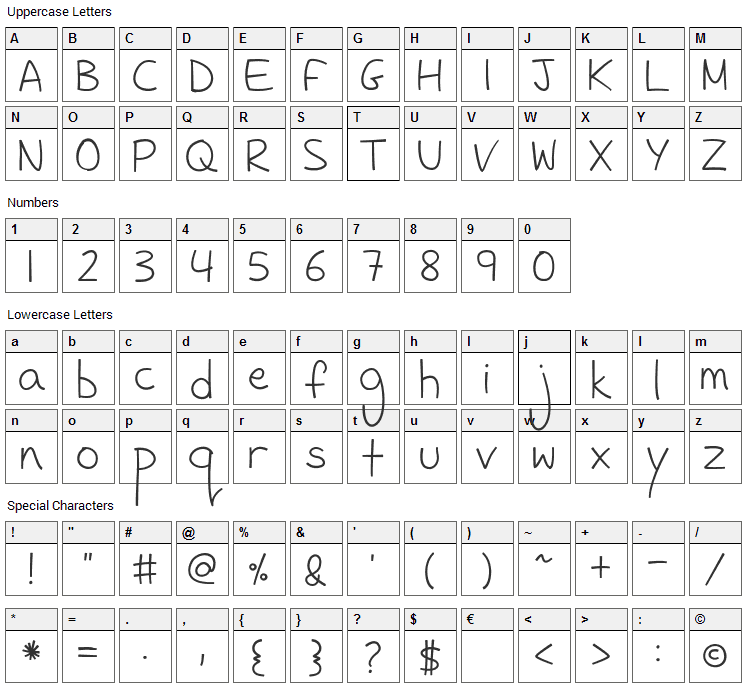 FH Sneaky Font Character Map