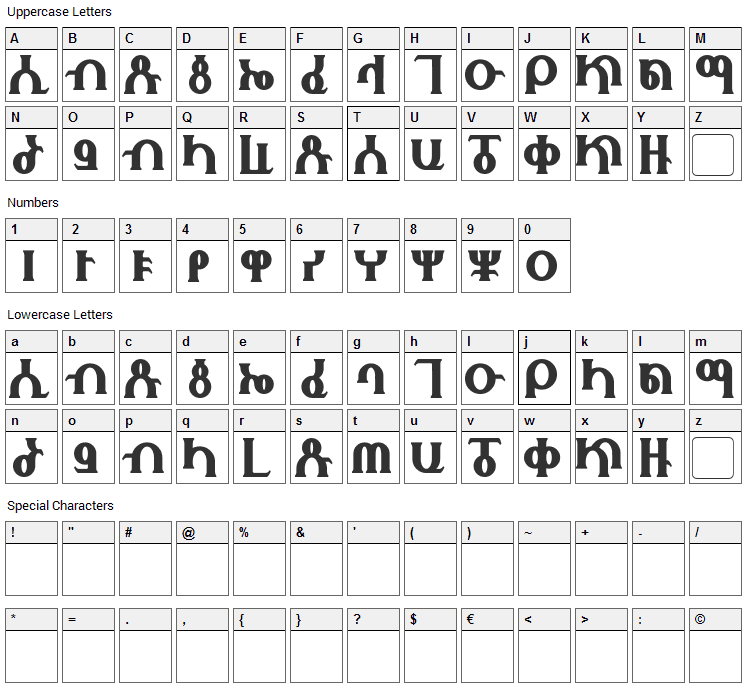 Fhokki Font Character Map