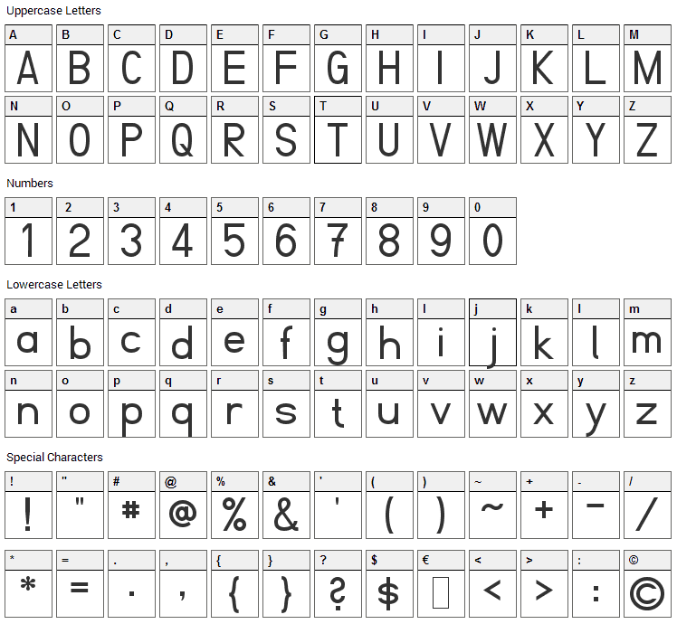 Fibel Font Character Map