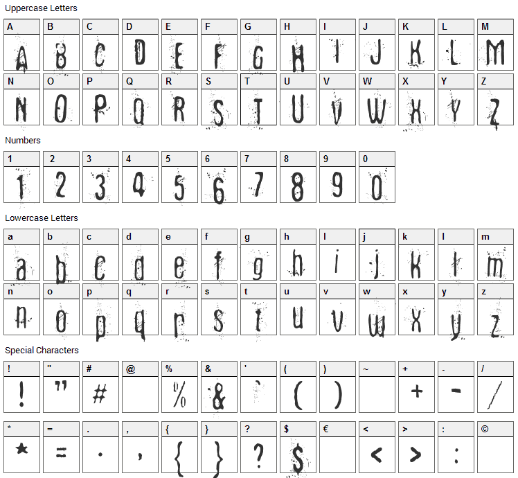 Fibyngerowa Font Character Map