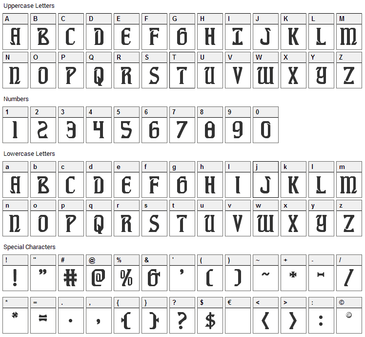 Fiddlers Cove Font Character Map