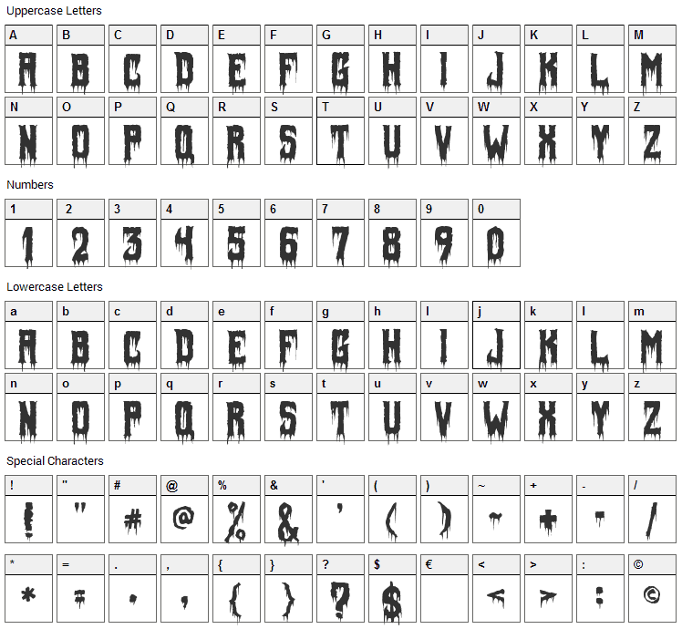 Fiendish Font Character Map