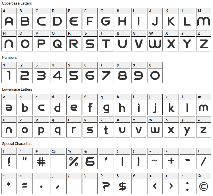 FIFA Welcome Font Character Map