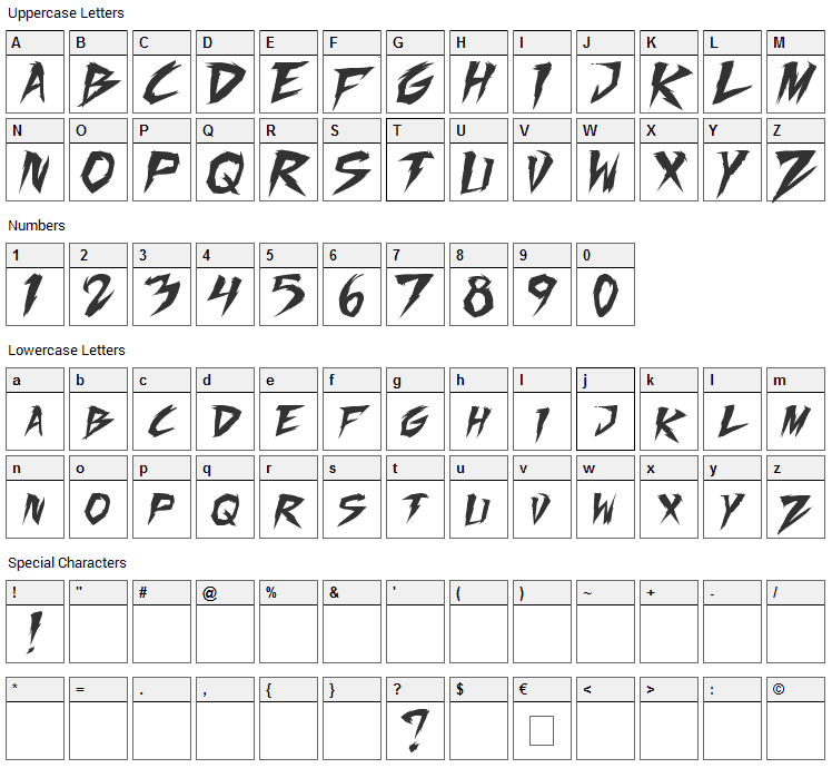 Fighting Spirit Font Character Map