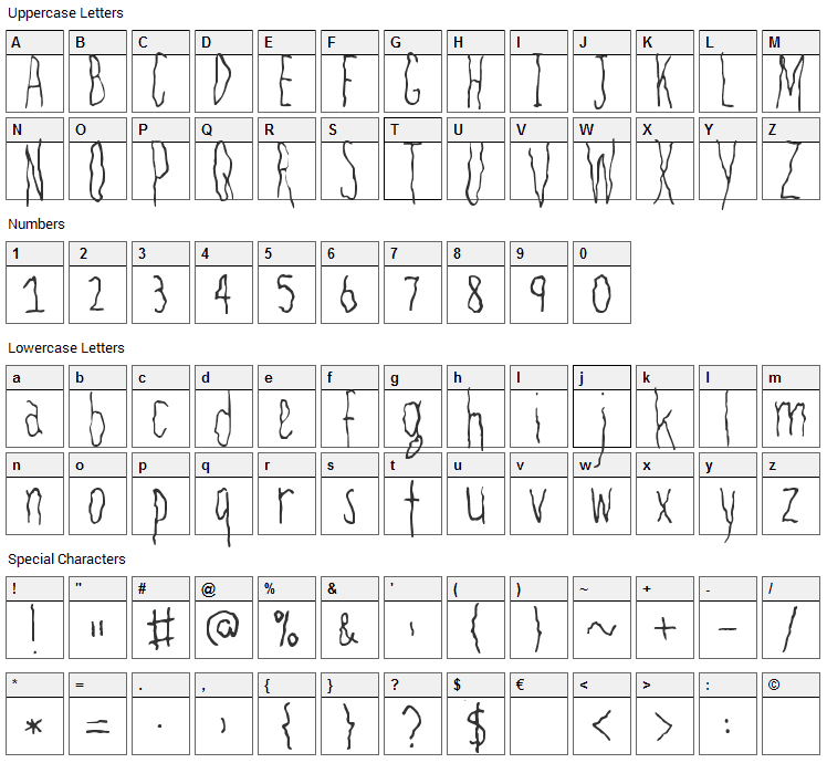 Filamental Font Character Map