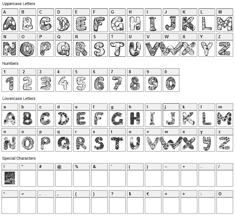 Filled ABC Font Character Map