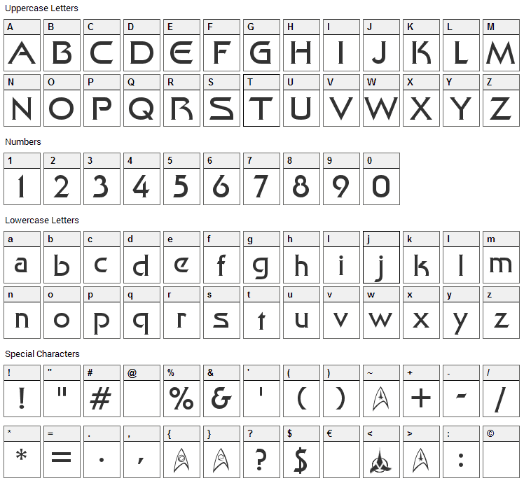 Final Frontier Font Character Map