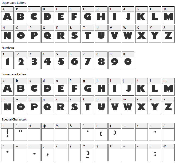 Finding Nemo Font Character Map