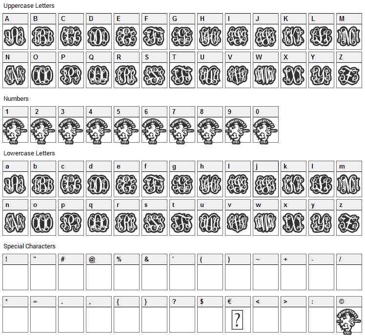 Finegramos Font Character Map