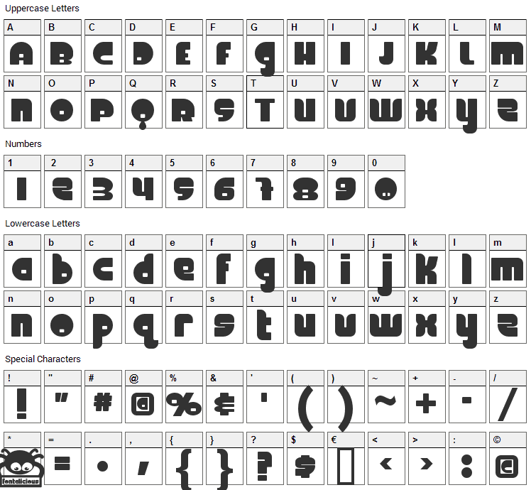 FineOMite Font Character Map