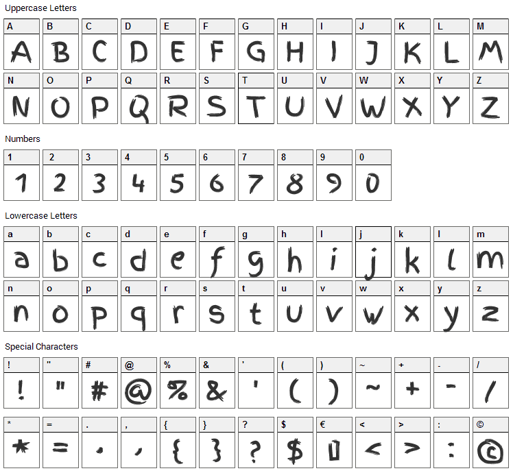 Finger Paint Font Character Map