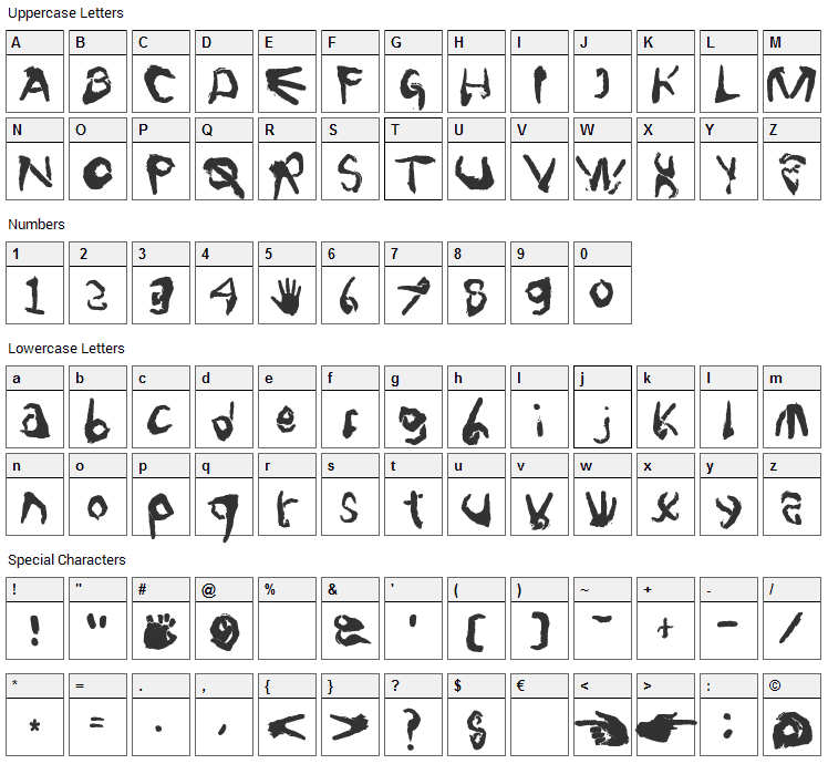 Finger Type Font Character Map