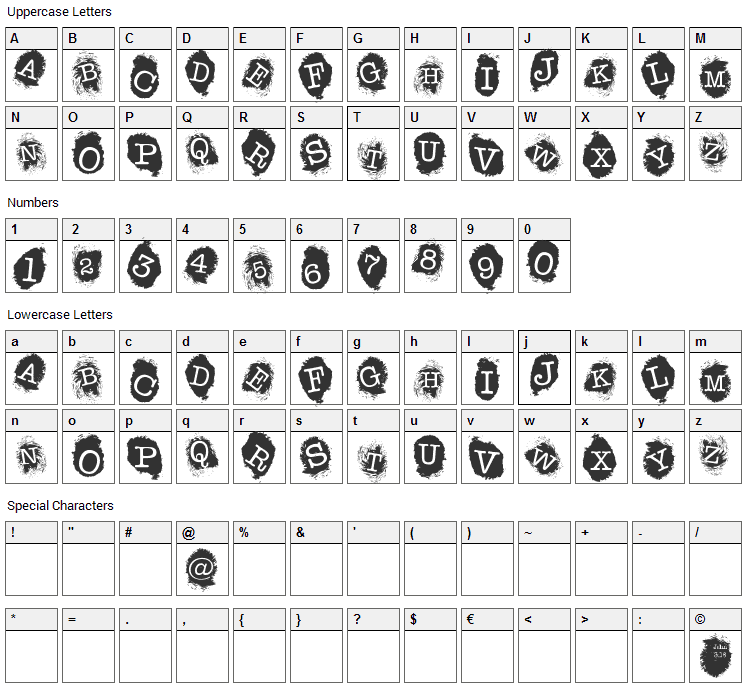 Fingerprints Inside Font Character Map