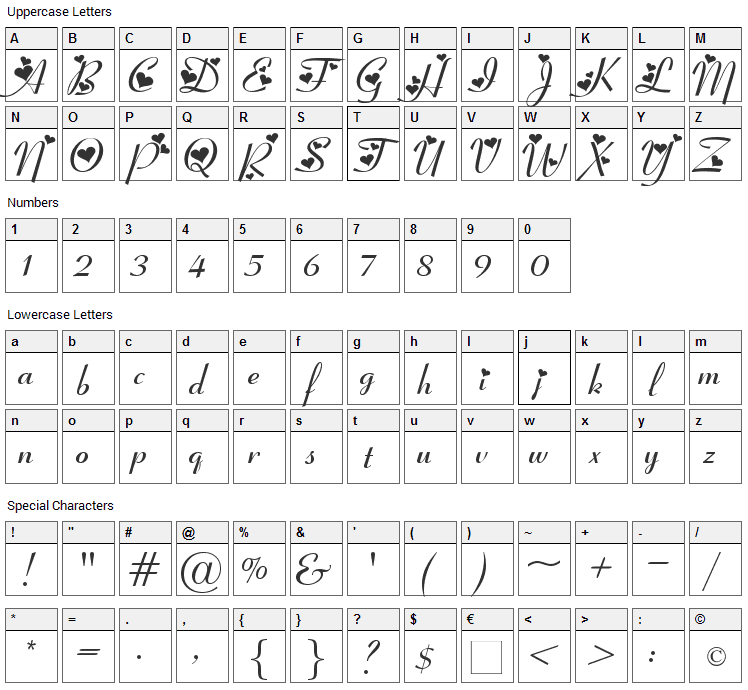 Fiolex Girls Font Character Map