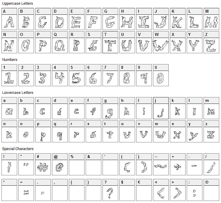 Fire Wood Font Character Map