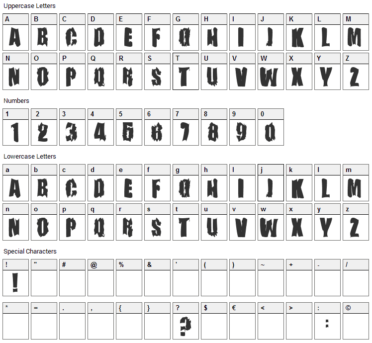 Firebomb Font Character Map