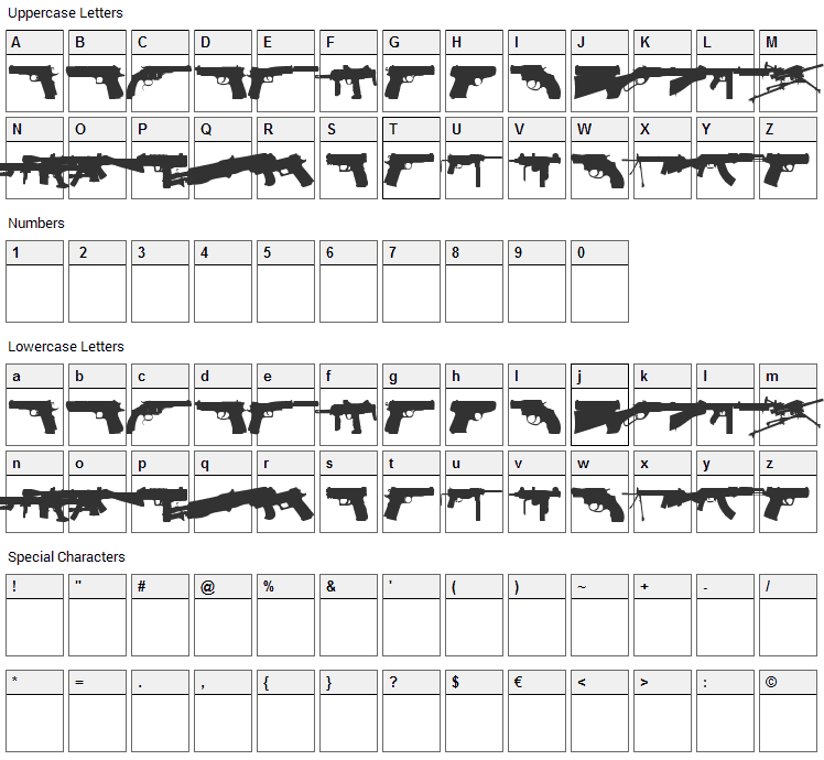 Fireguns Font Character Map