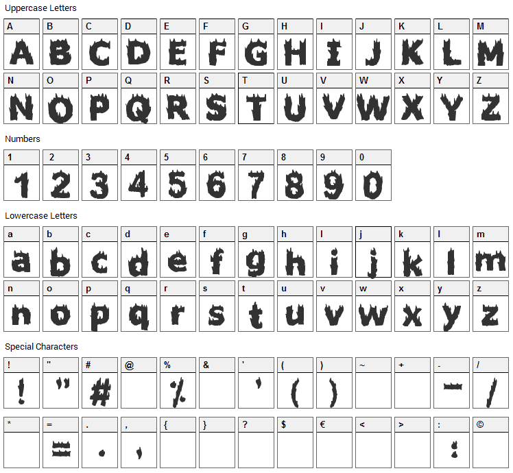 Firestarter Font Character Map