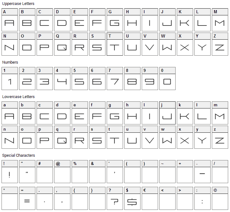 Fireye GF Font Character Map