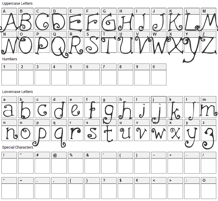 First Crush Font Character Map