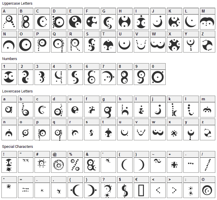 Fish in the bathroom Font Character Map