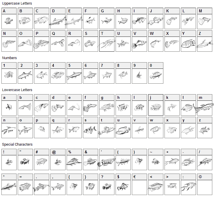 Fishing Font Character Map