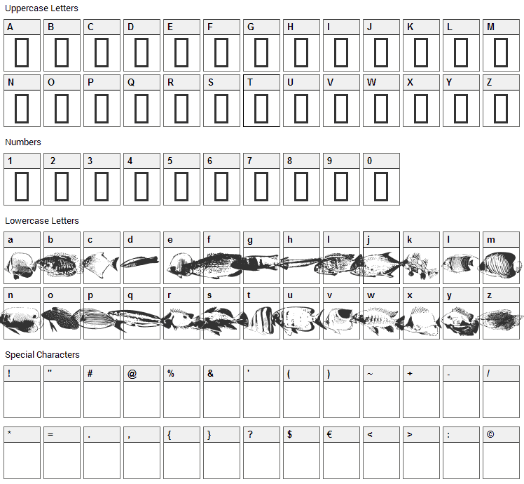 FishyPrint Font Character Map