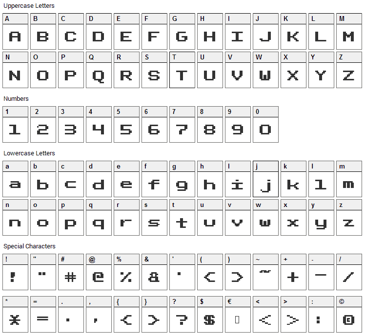 Fixed_bold Font Character Map