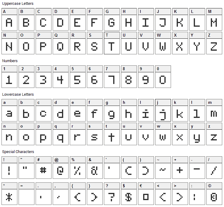 Fixed_v01 Font Character Map