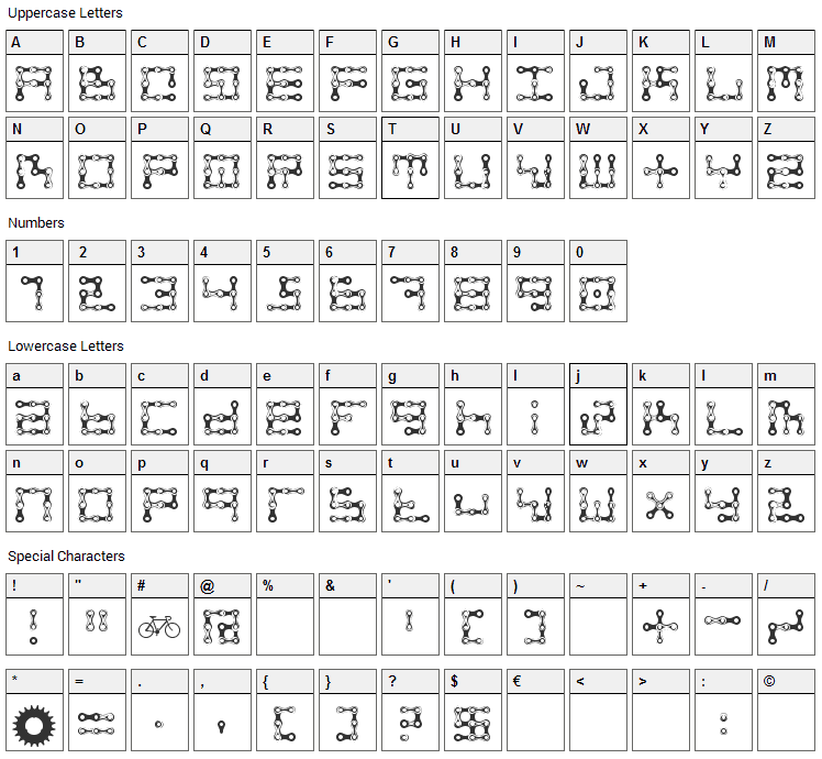 FK Chain Font Character Map