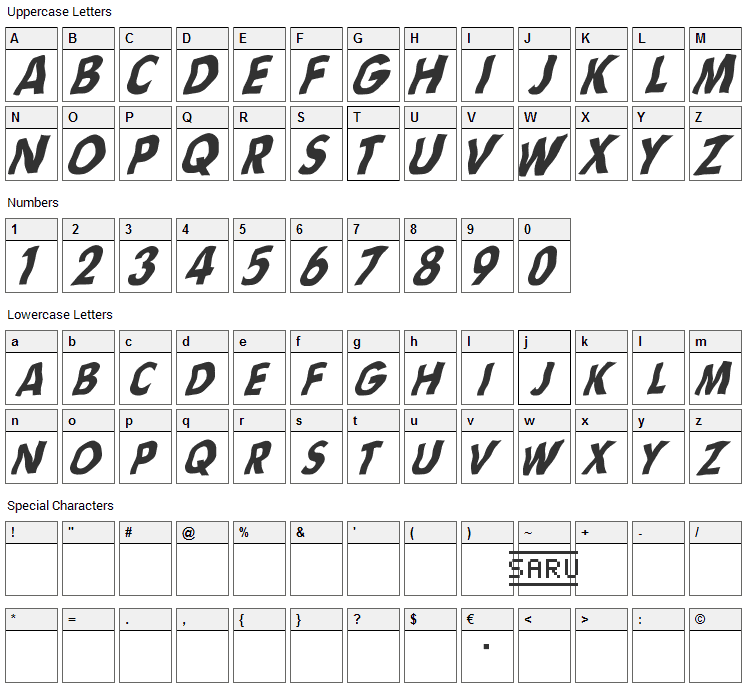 Flag sRB Font Character Map