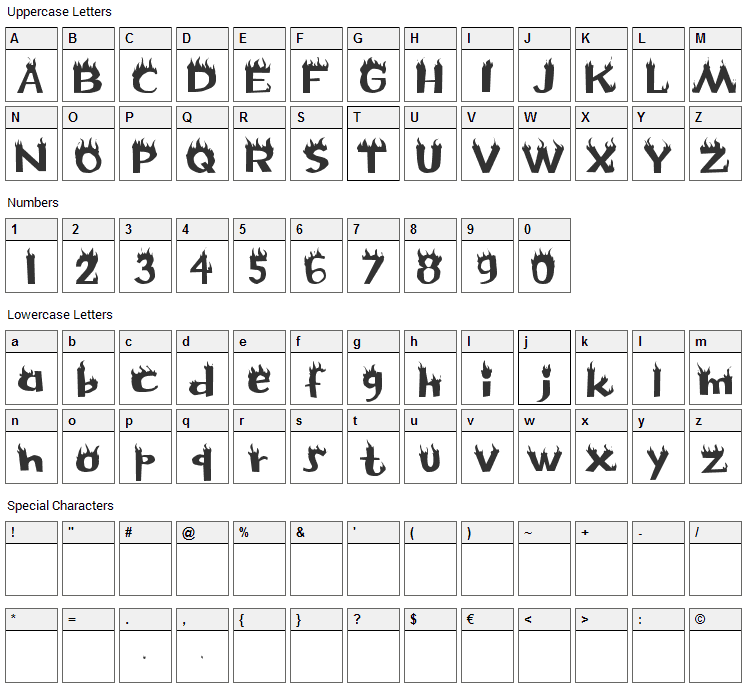 Flame Font Character Map