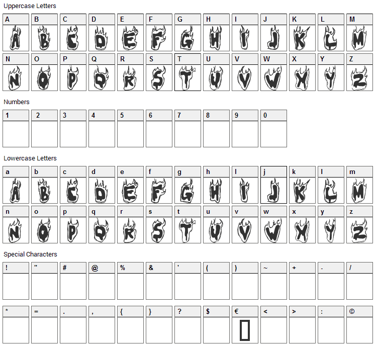 Flamer Font Character Map