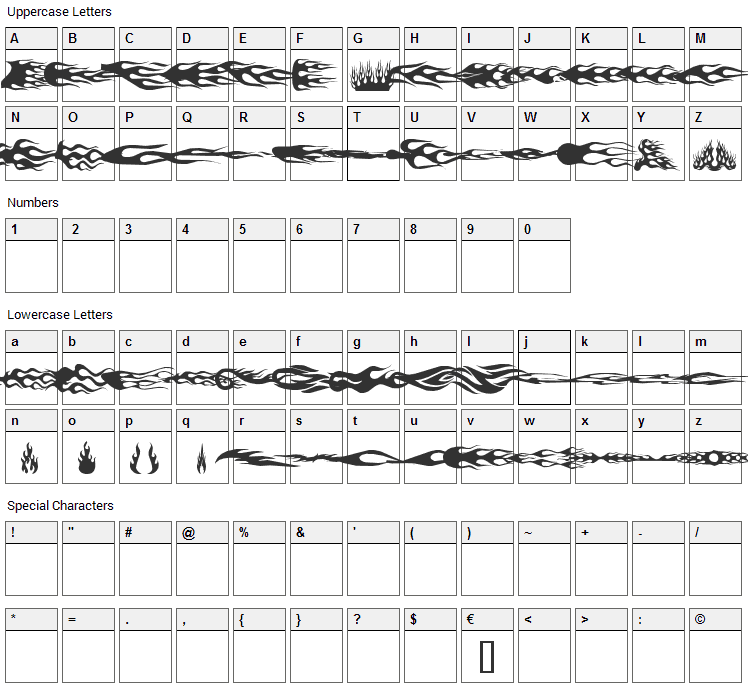 Flamez Font Character Map