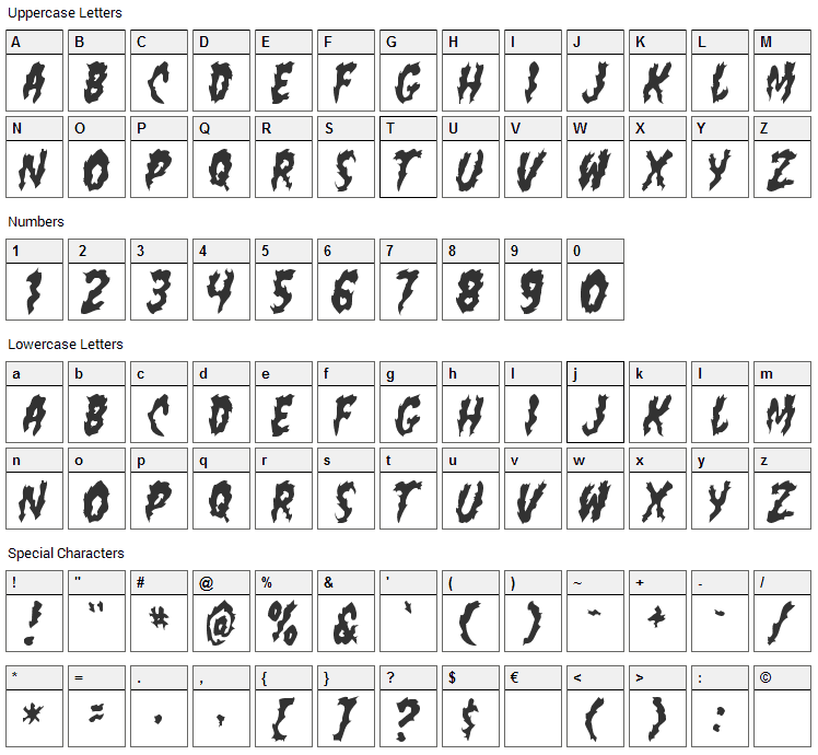 Flamin Poo Font Character Map