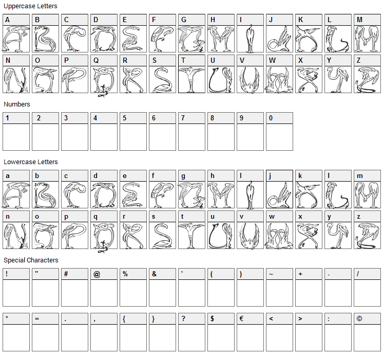 Flamingo Font Character Map