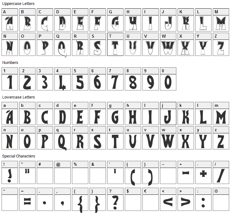 Flash Gordon Font Character Map