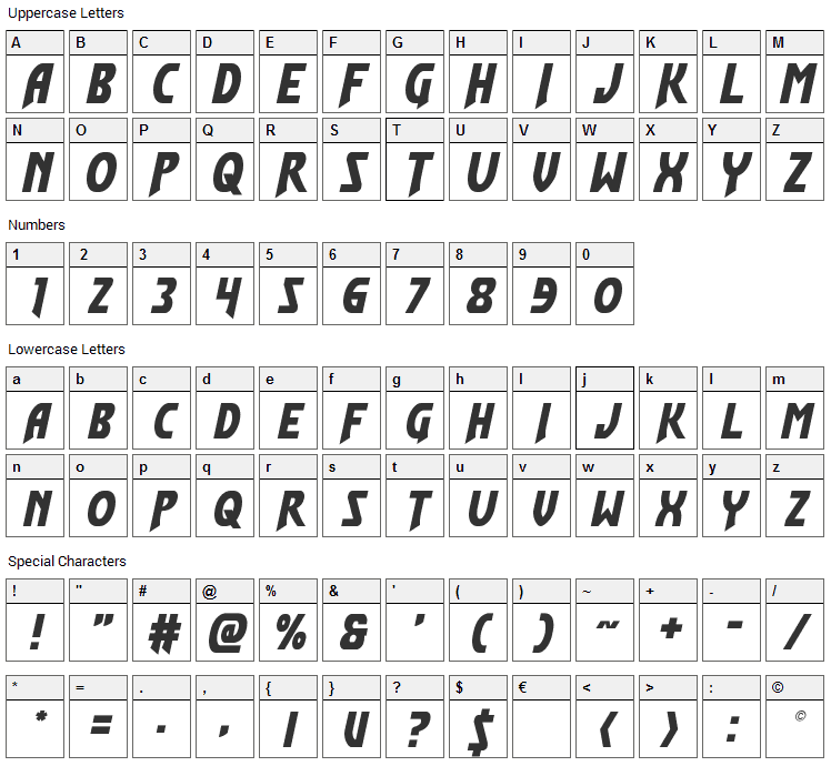 Flash Rogers Font Character Map