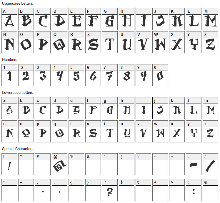 Flat Earth Scribe Font Character Map