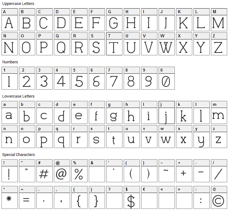 Flatform Font Character Map