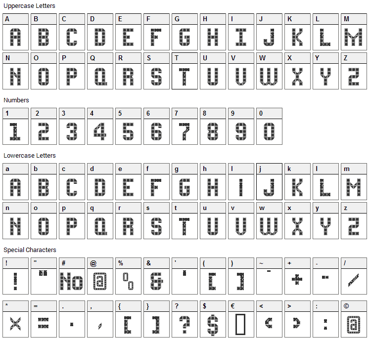 FlatPack Font Character Map