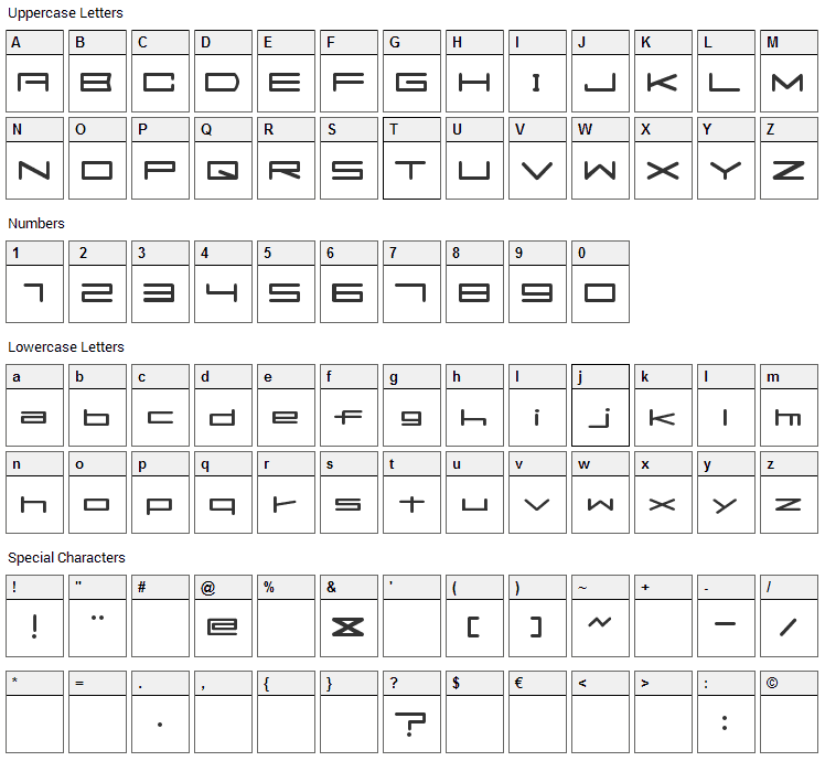 Flats Font Character Map