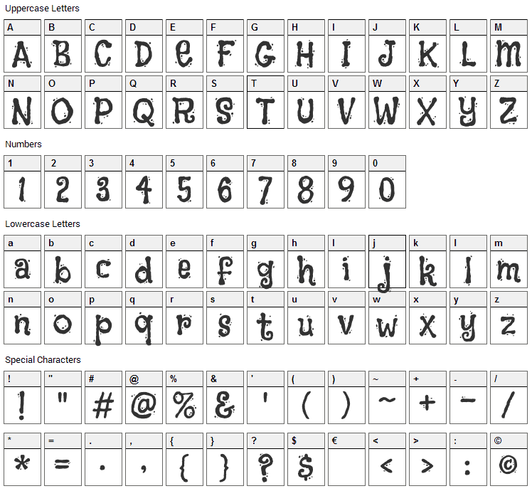 Flavors Font Character Map