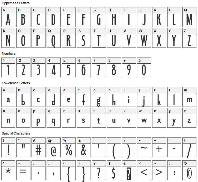 Fledgling Font Character Map