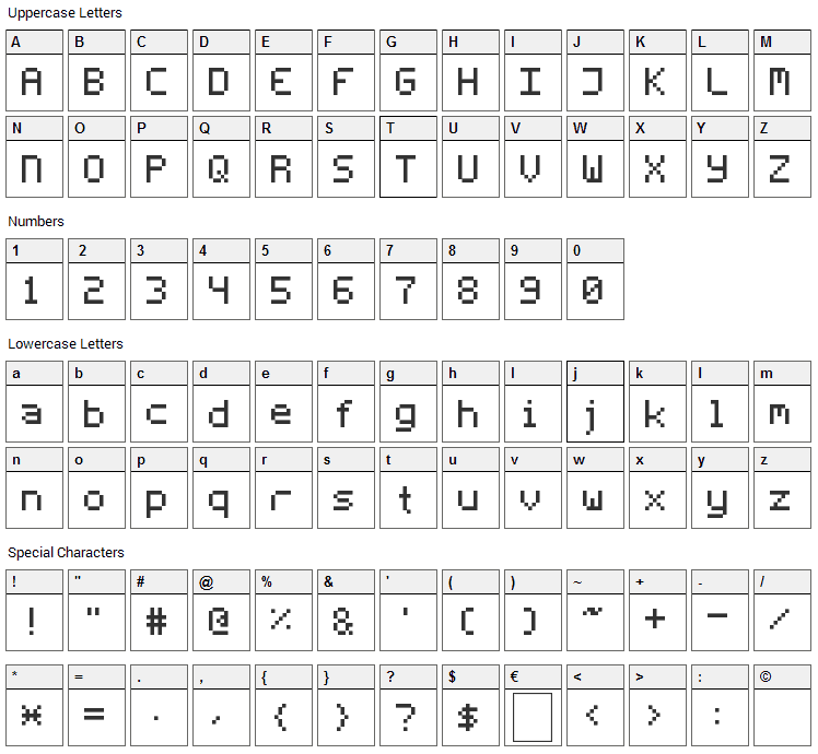 Fleftex Mono Font Character Map