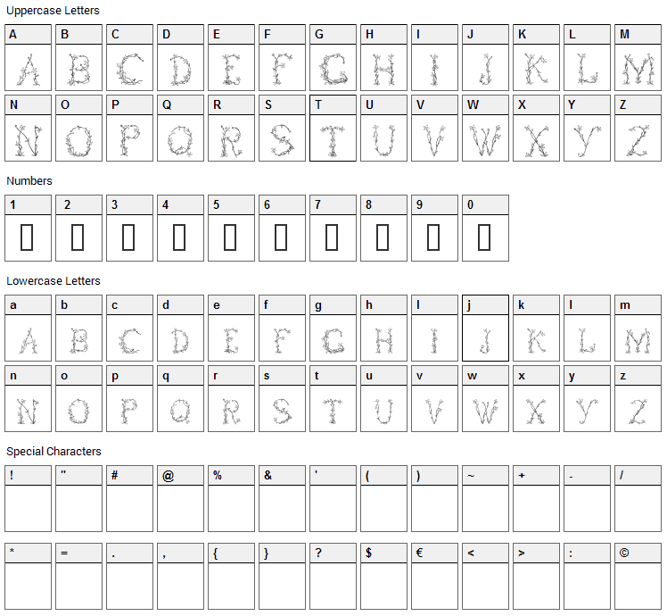 Fleurs de Liane Font Character Map